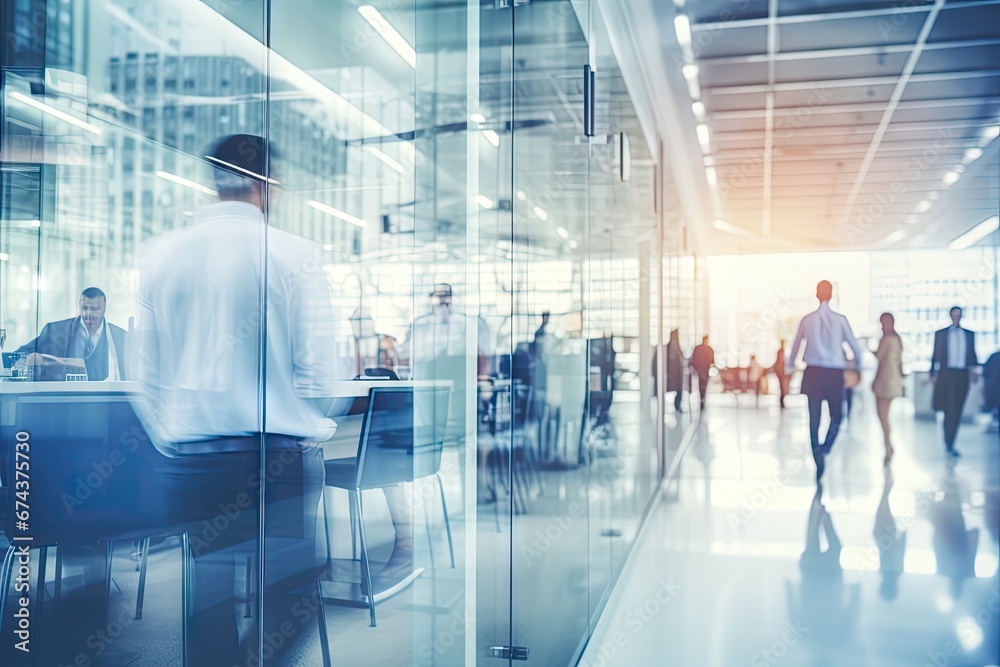 Blurry businessman Walking in the shopping center or atrium. Banner by Generative AI Blurry businessman Walking in the shopping center or atrium. Banner by Generative AI