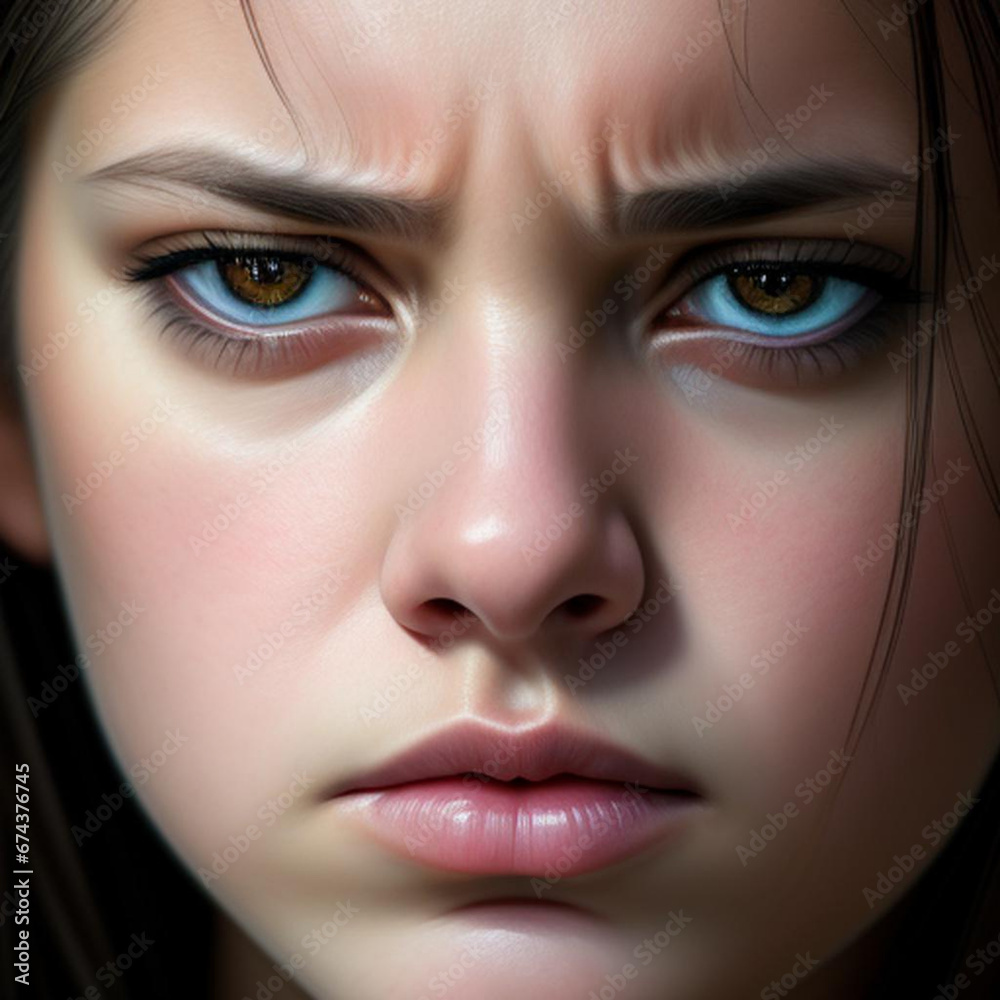 Portrait of an angry annoyed young woman.  Generative AI