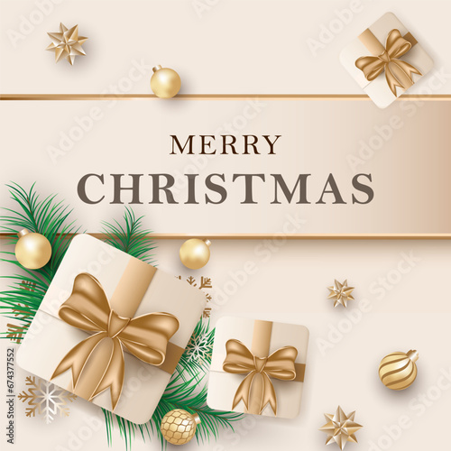 Merry Christmas celebration greeting card in luxury light brown gold color