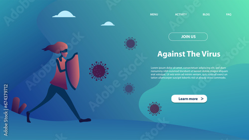 Landing page template of against the virus. Modern flat design concept of web page design for website and mobile website