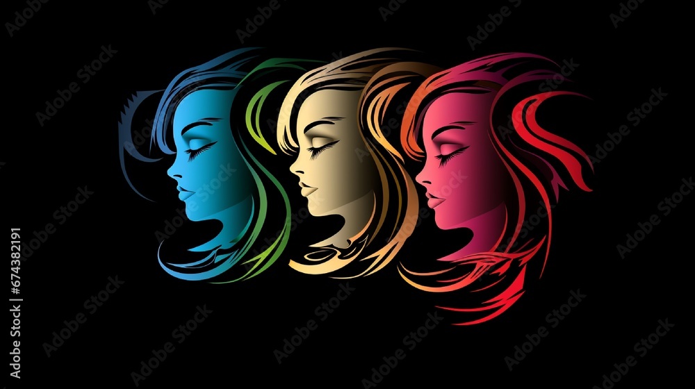 logo of girl vector face in different colors isolated on black