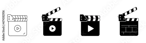 Movie Clapper board icon set. Open and closed clapper symbol. Illustration Vector