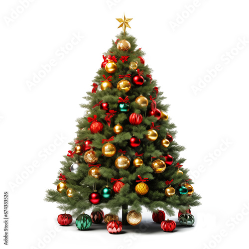 Decorated Christmas tree on transparent background. PNG
