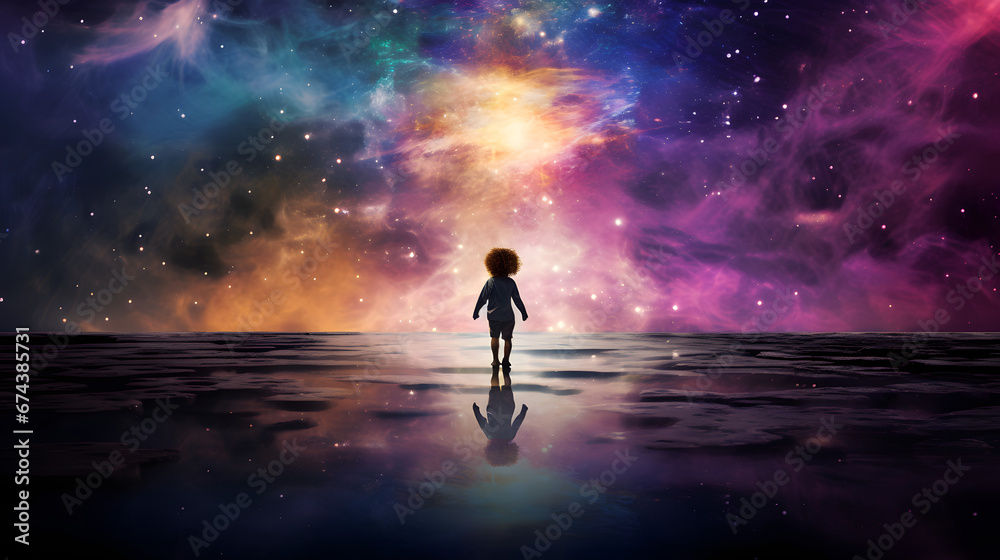 silhouette of a child in space