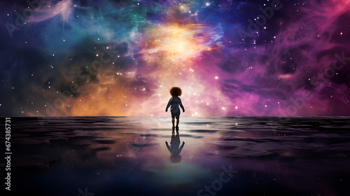 silhouette of a child in space