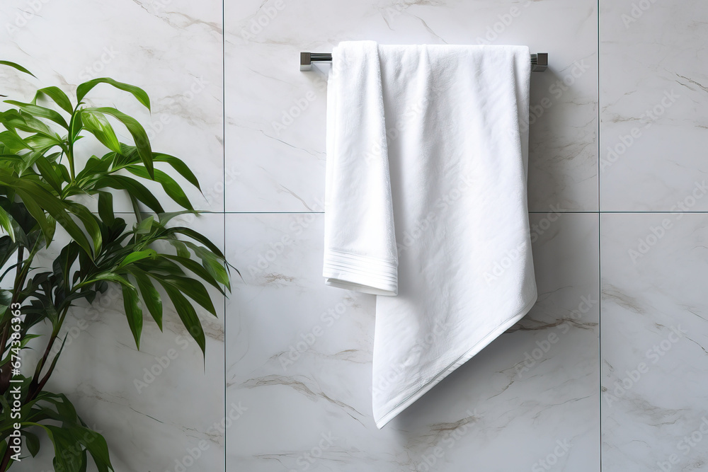 White towel hanging on the wall in the bathroom, Bathroom interior design White towel hanging on the wall in the bathroom, Bathroom interior design