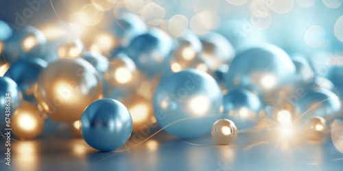 Abstract glowing Christmas background with golden and blue spheres