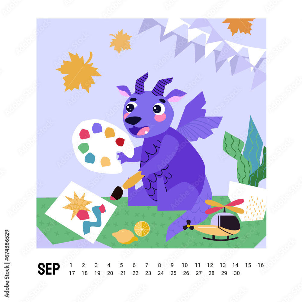 The dragon is sitting in the classroom, drawing a picture with paint. Fall season. Cute Dragon cartoon mascot character. Happy New Year of the Dragon. The dragon is sitting in the classroom, drawing a picture with paint. Fall season. Cute Dragon cartoon mascot character. Happy New Year of the Dragon.