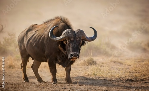 A majestic African buffalo in the midst