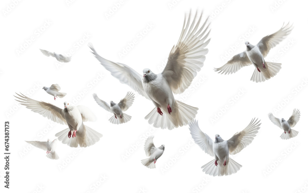 Fototapeta premium Detailed Realism Flying Pigeons Art On White or PNG Transparent Background