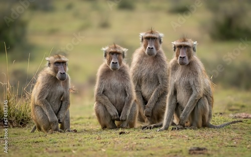 comical antics of a troop of baboons, as they forage for food and engage in playful social interactions on the rugged terrain