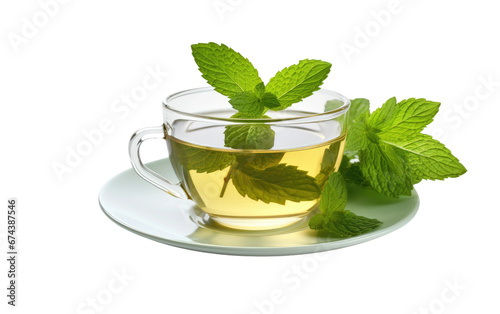 Mint Tea Portrayed Realistically On White or PNG Transparent Background