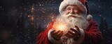 Santa Claus With Mesmerizing Lights In His Hands Space For Text. Сoncept Christmas Lights, Santa Claus, Magical Moments, Festive Photography, Text Space