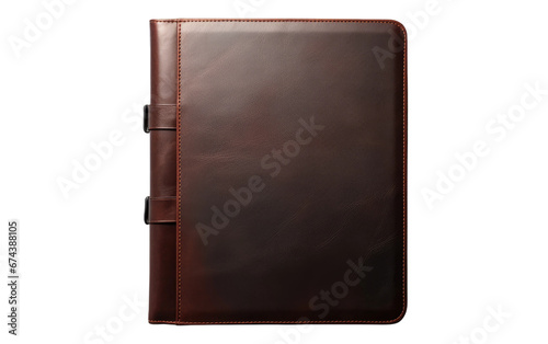 Vintage brown leather planner binder, classic journal cover with strap and rings, office stationery organizer PNG isolated on Transparent Background