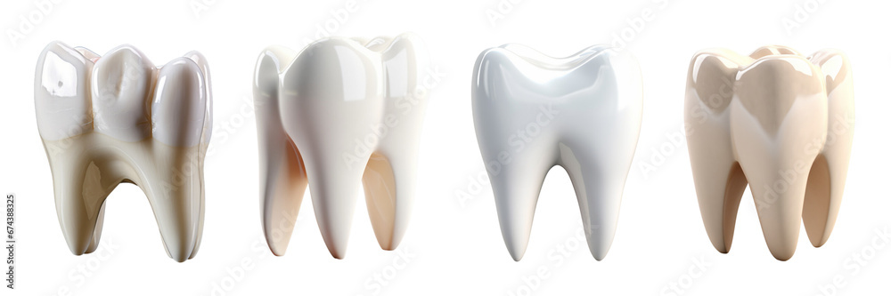 Set of elegant and shiny tooth isolated on a transparent or white background