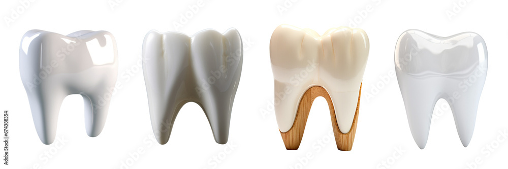Set of elegant and shiny tooth isolated on a transparent or white background