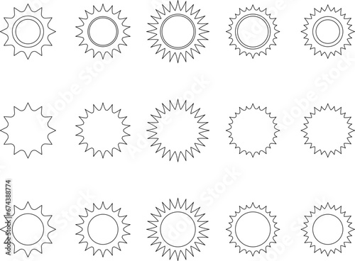 Sun line icon set. Sun outline star icons or logo collection. Summer, sunlight, sunset, sunburst. Vector illustration.