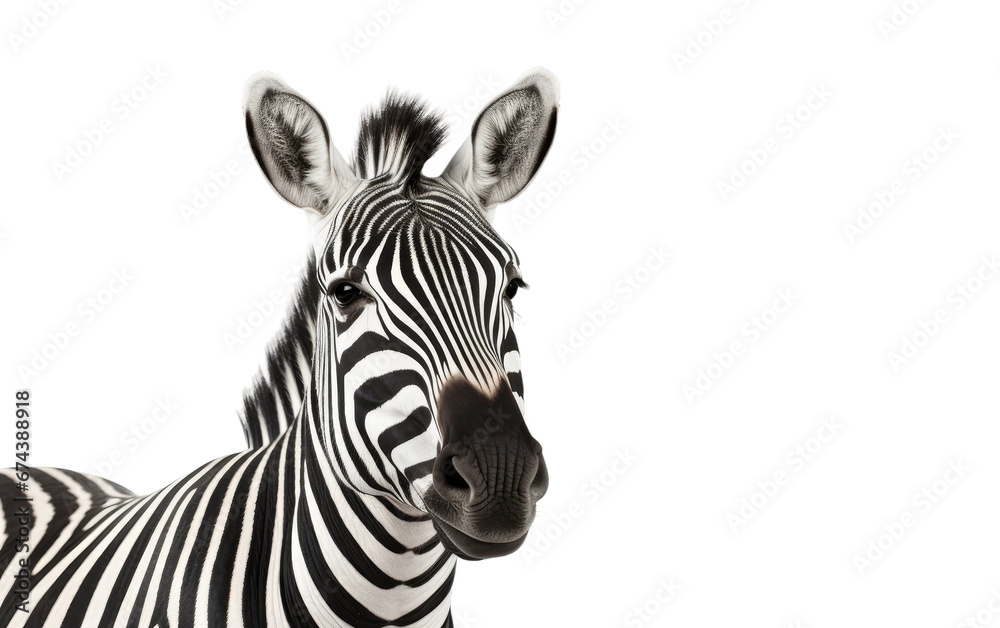Naklejka premium Photorealistic Elegance Portrait of a Majestic Zebra On White or PNG Transparent Background