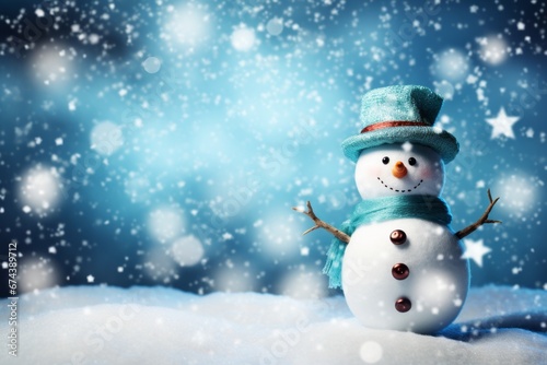 snowman in the snow background © MinMin