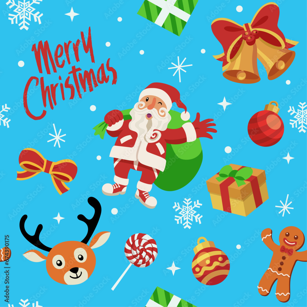 Christmas Seamless Pattern with Cute Santa Clause and Christmas Symbol