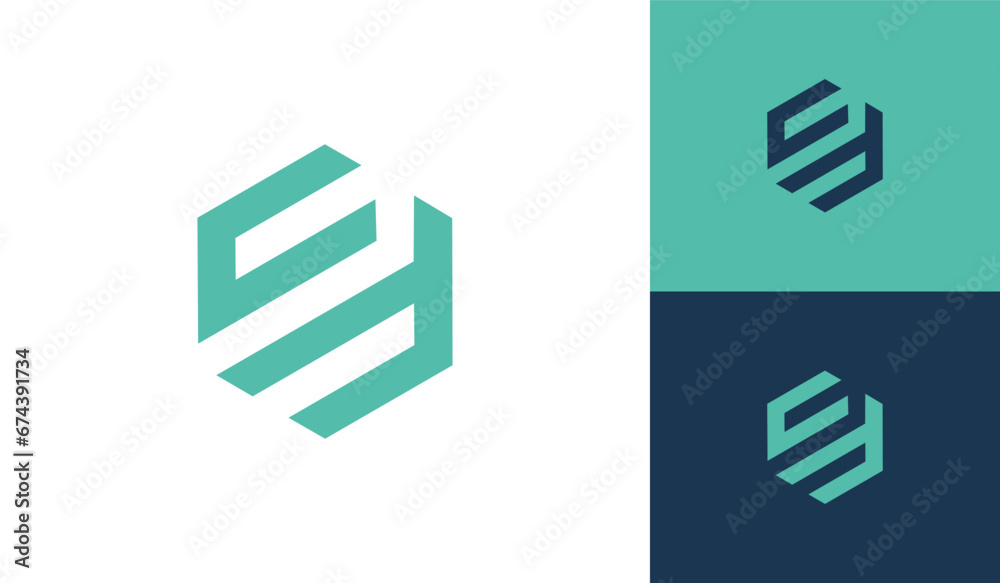 Letter CF hexagon monogram logo design