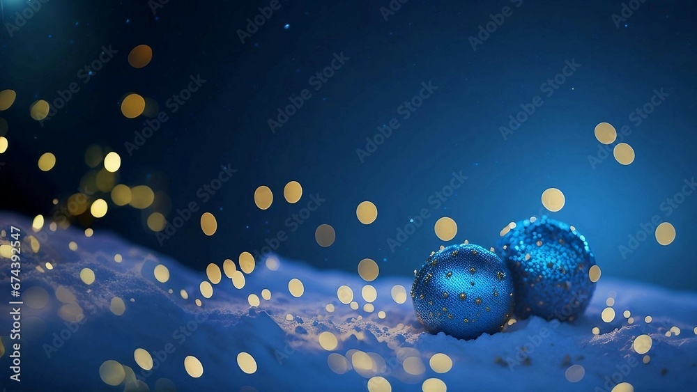 Dark blue blurred New Year abstract background, golden bokeh. Generative AI.