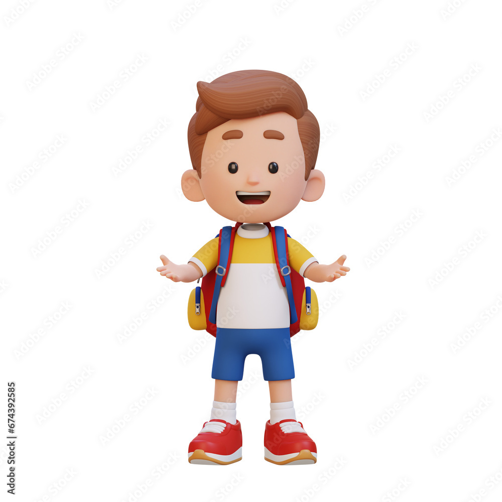 3D kid character in talking and explaining pose
