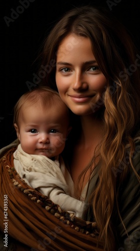 A woman with long hair holding her newborn baby in her arms