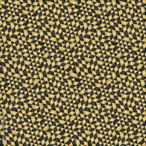 Geometric pattern with black and golden triangles. Geometric modern dark ornament. Seamless abstract background
