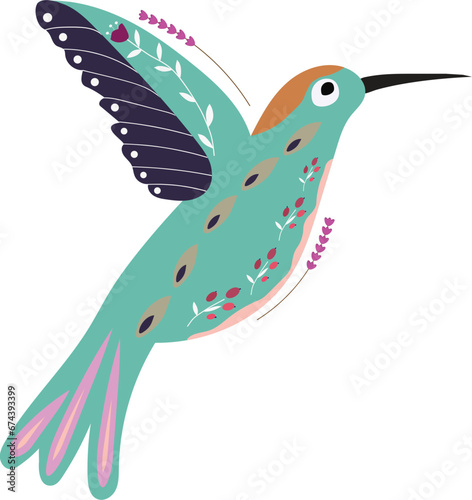 Hummingbird scandinavian ornament illustration
