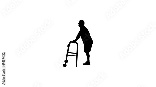 Person with walker, black isolated silhouette