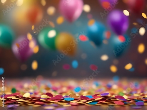 Colorful confetti explosion in front of Carnival Background. Birthday celebration.