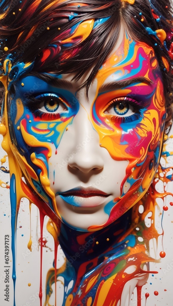 Woman face with colorful paint splashes