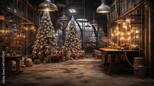 Generative AI, Christmas interior rural background, Santa Claus rustic workshop	