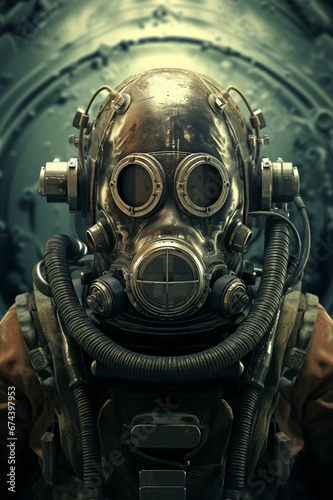 Helmet of a steampunk deep sea diver, generative art