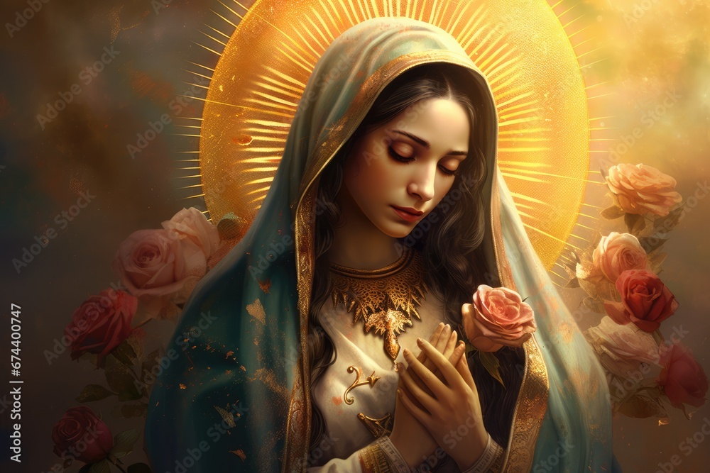 Beautiful lady of guadalupe mexico saint holy faith. - obrazy, fototapety, plakaty 