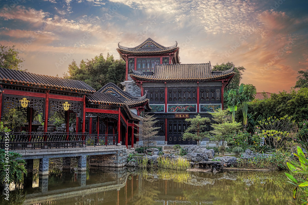 Fototapeta premium Shunfengshan Park, located at the foot of Taiping Mountain in Shunde District, Foshan City, Guangdong, China. Landscape view.