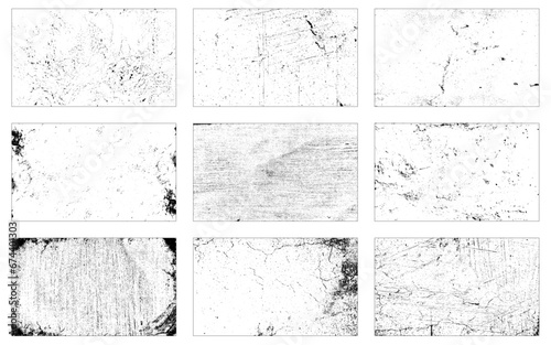 Grunge textures set. Backgrounds. Monochrome abstract grain surfaces for design.