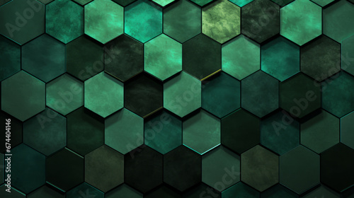 Abstract seamless dark green concrete cement stone tile wall made of hexagonal geometric hexagon print texture background
