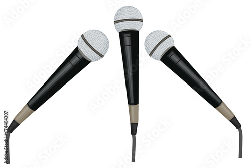 set of microphones isolated on white background