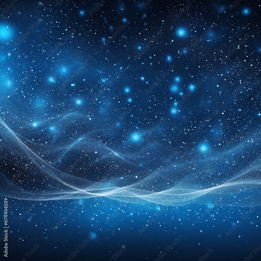 Futuristic digital  blue flowing particles wave and sparkling light abstract background. A Generative AI Digital Illustration.

