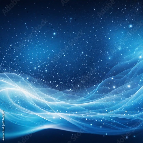 Futuristic digital blue flowing particles wave and sparkling light abstract background. A Generative AI Digital Illustration. 