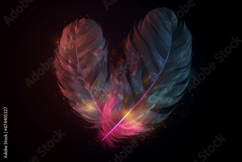 Feather heart shape colorful. Fashion design love ornament romantic. Generate Ai