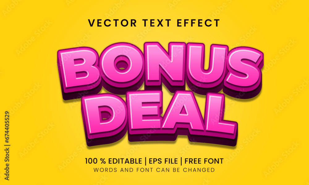 Bonus deal editable vector text effect with pink text color and yellow background Bonus deal editable vector text effect with pink text color and yellow background