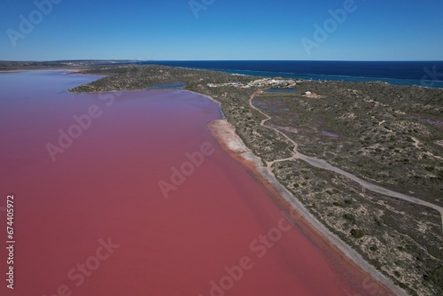 Drone photo of pink lake in Australia - Hut Lake Lagoon
