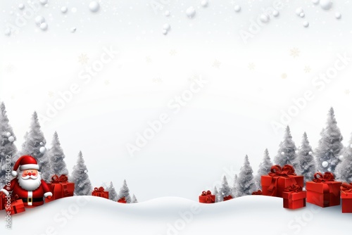 Christmas and New Year holiday background. Xmas greeting card. Christmas banner with blank space for text, santa claus, deers, and snowman celebrate Christmas with giftboxes. © radekcho