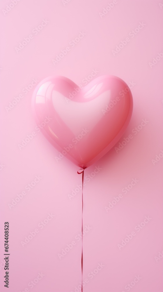 Heart shaped baloon against pink backgrund. Minimal love concept. Valentines day idea.