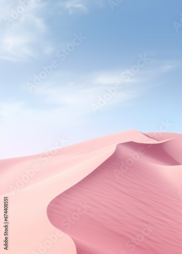Pink dunes with light blue sky, in the style of minimalism. Sahara desert wave, pastel colors.