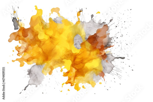 Abstract yellow color painting watercolor splashes , isolated on transparent background.