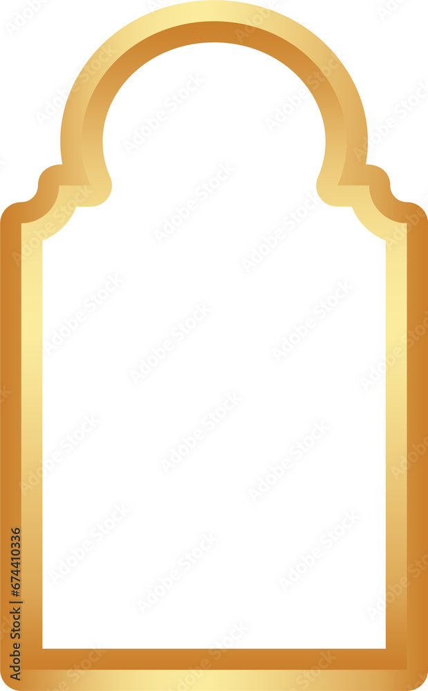 Ramadan golden frame shape. Door and window arch with Islamic design. Muslim oriental gate. Indian vintage arc with traditional ornament. Architecture element and sticker.